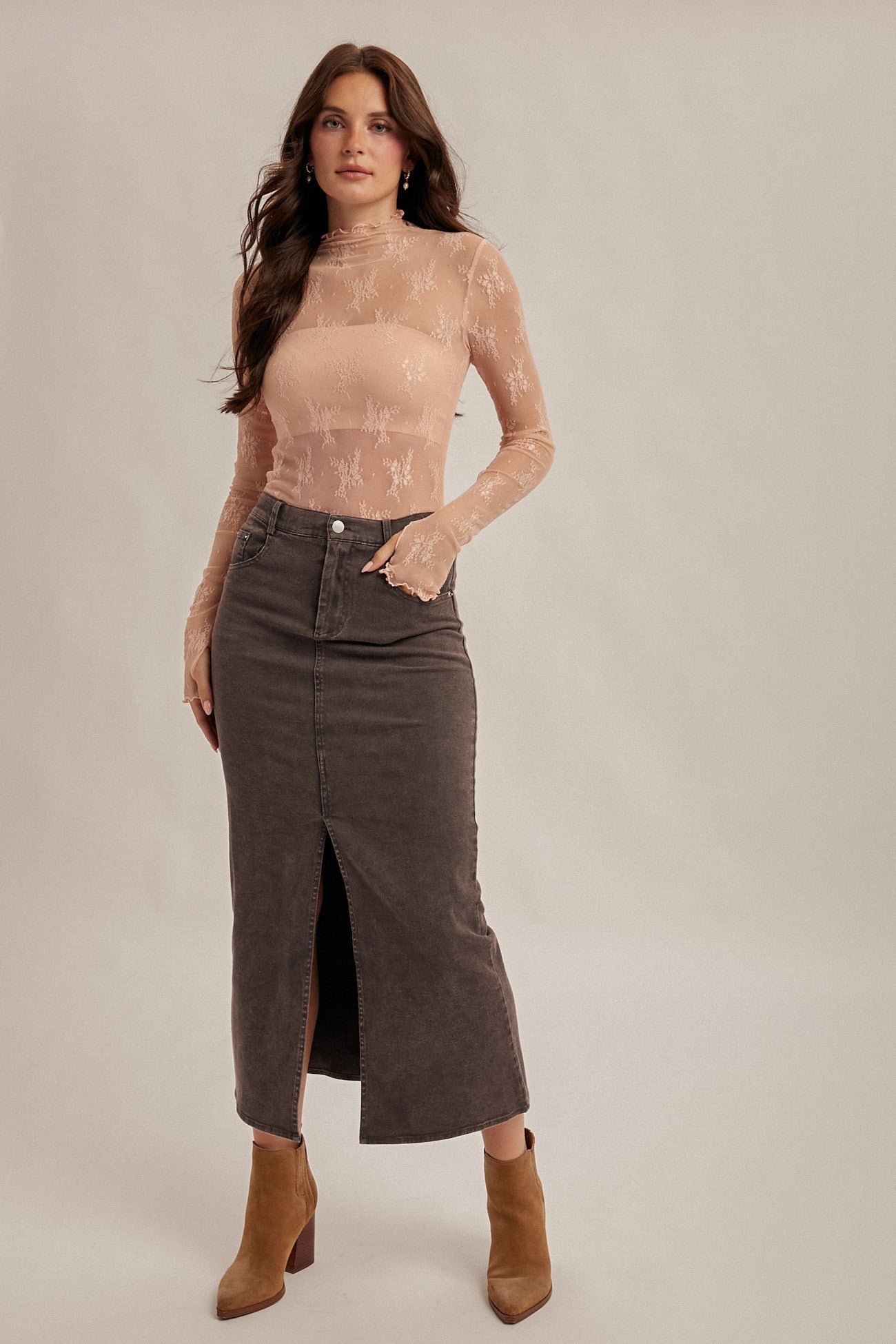 Grey Twill Maxi Skirt