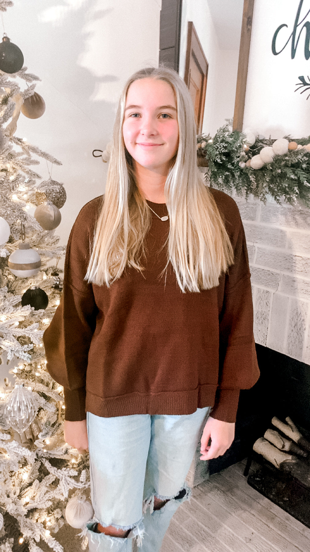 Brown Balloon Sleeve Sweater