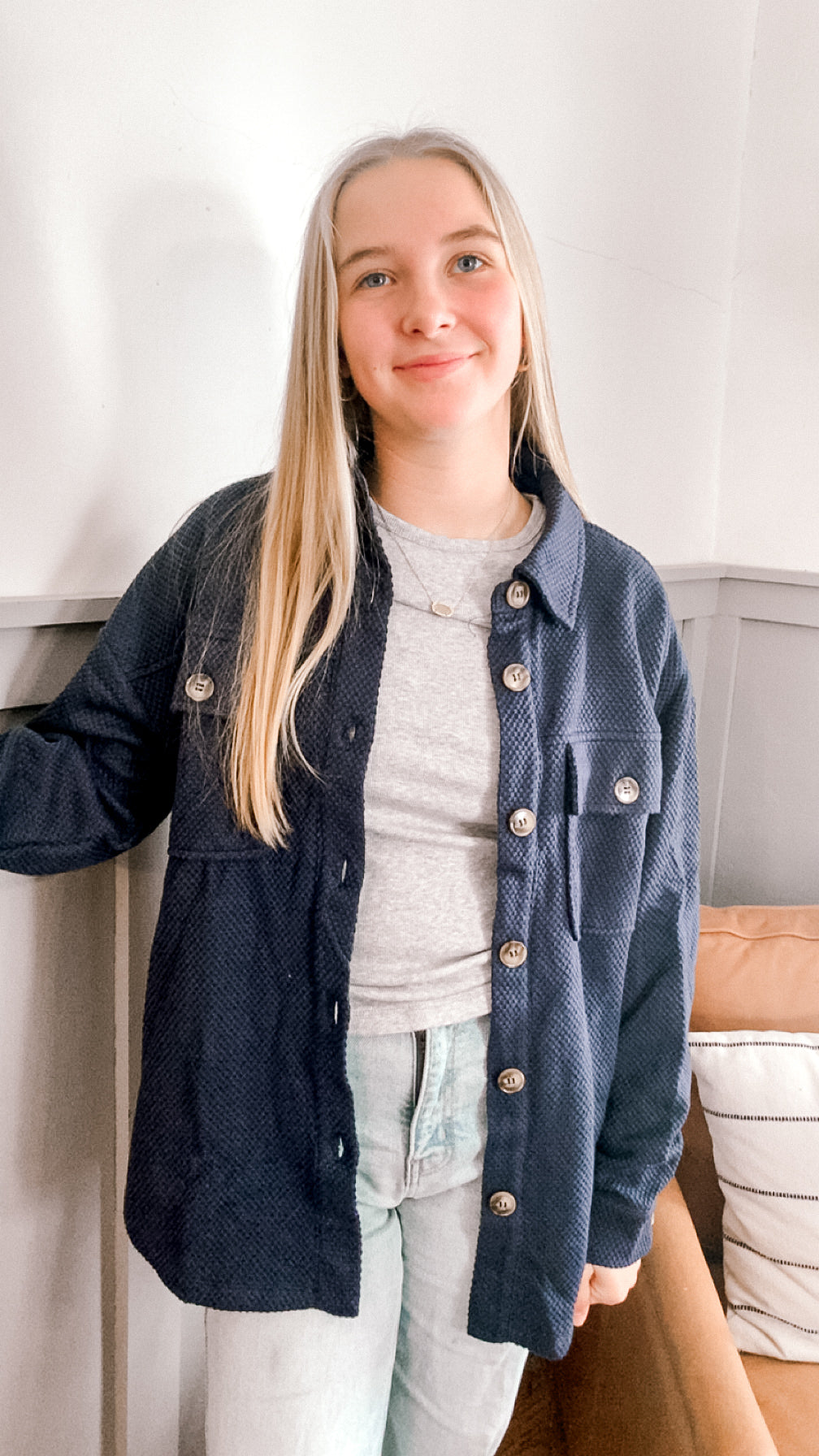 Navy Texture Weave Shacket