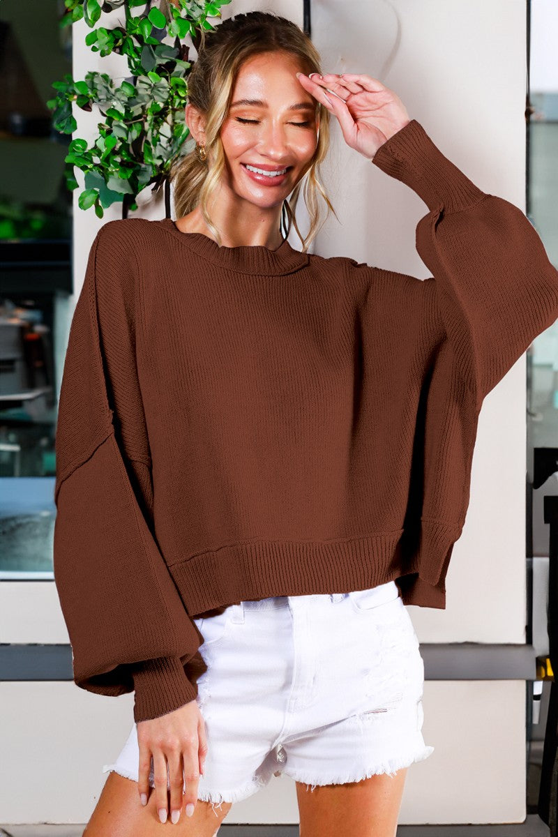 Brown Balloon Sleeve Sweater