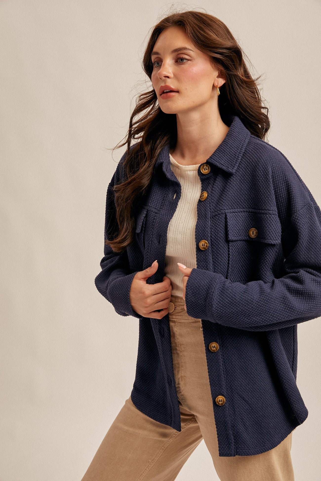 Navy Texture Weave Shacket